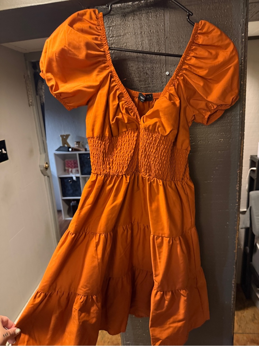 Absolutely Orange Puff Sleeve Midi Dress